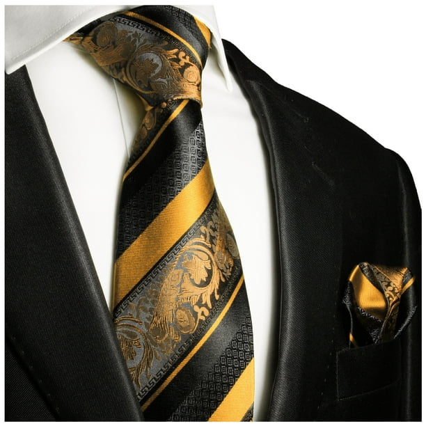 Premium Gold Yellow Paisley Necktie Wedding Office Party Formal Tie For Men 